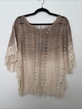 Haute Hippie Cream Crochet Fringe Sweater